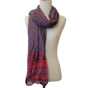 Large Boho Printed Women's Scarf - Rectangular Fabric - Multicolor Purple Pink